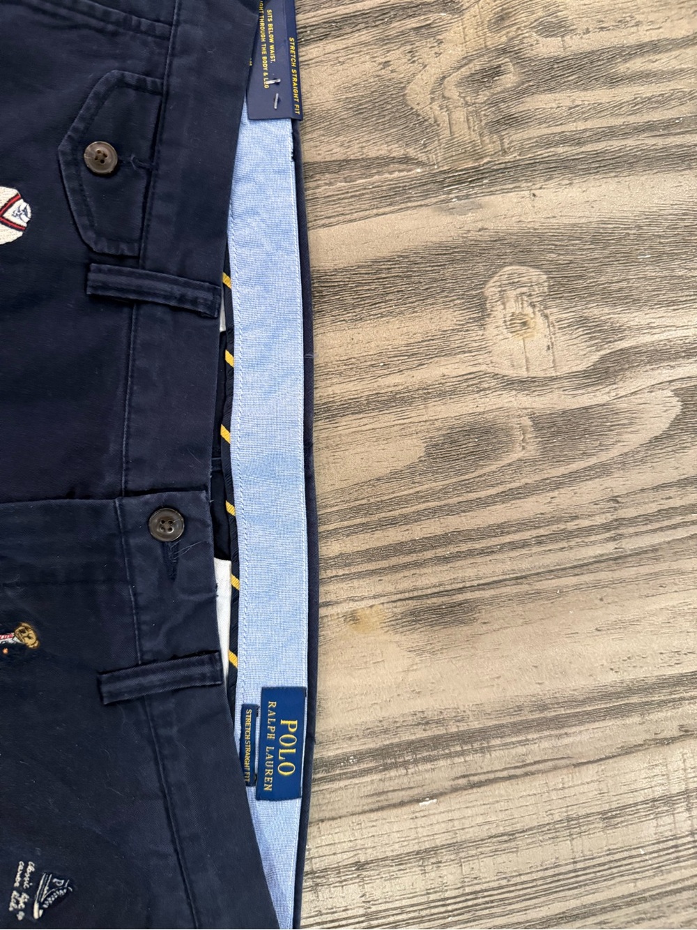 Polo Ralph Lauren 36x32 Navy all over print Embroidered Polo Chino pants - Picture 6 of 7